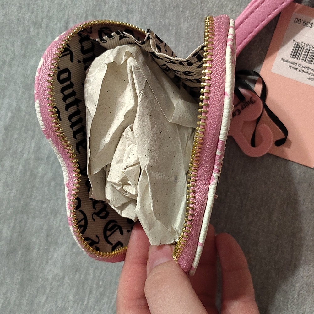 💗 NWT Juicy Couture Heart Coin Purse / Wristlet – Pink Logo Print - Picture 7 of 10